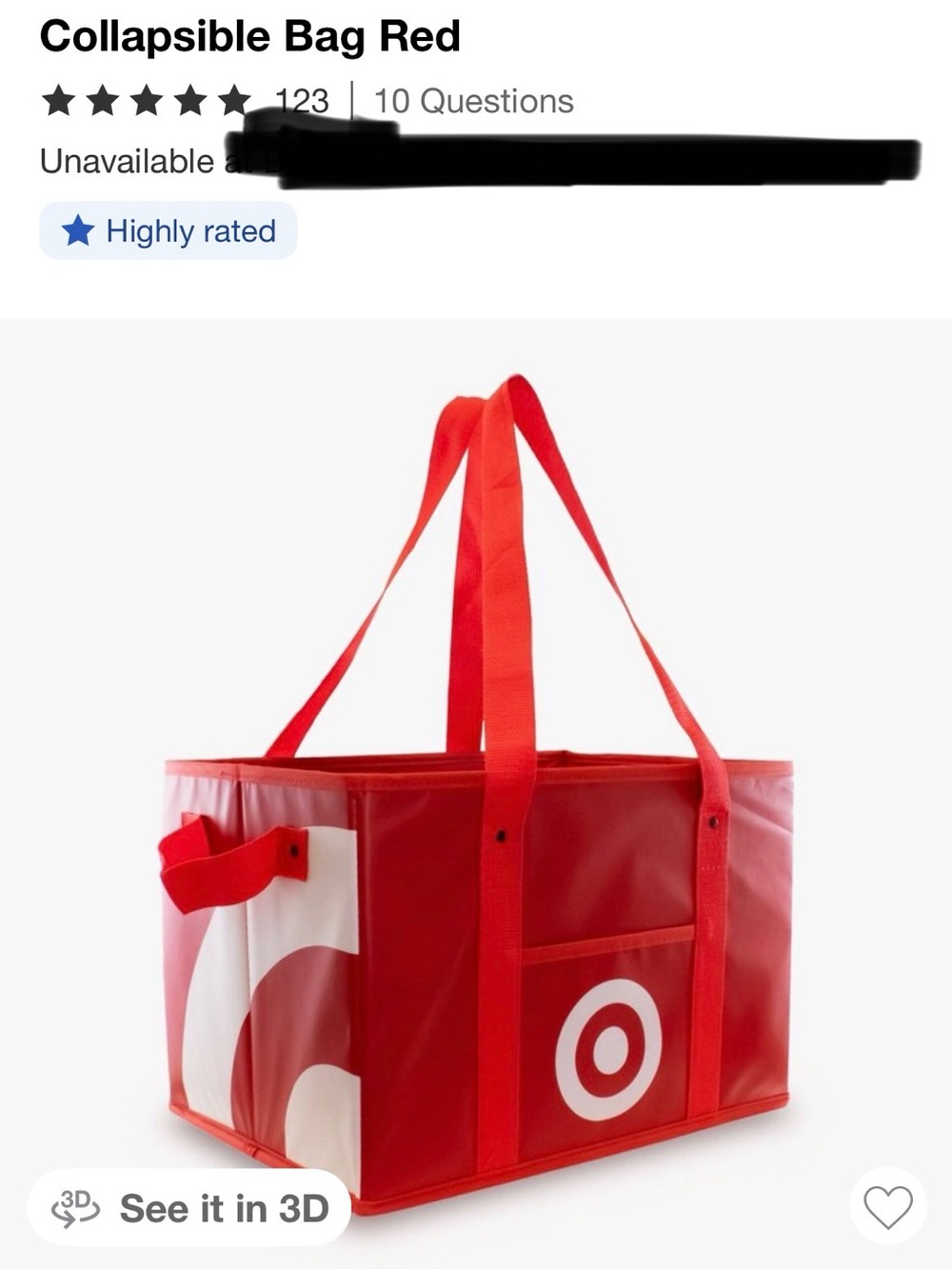 Target Red Collapsible Tote Bag with Handles NEW WITH TAGS